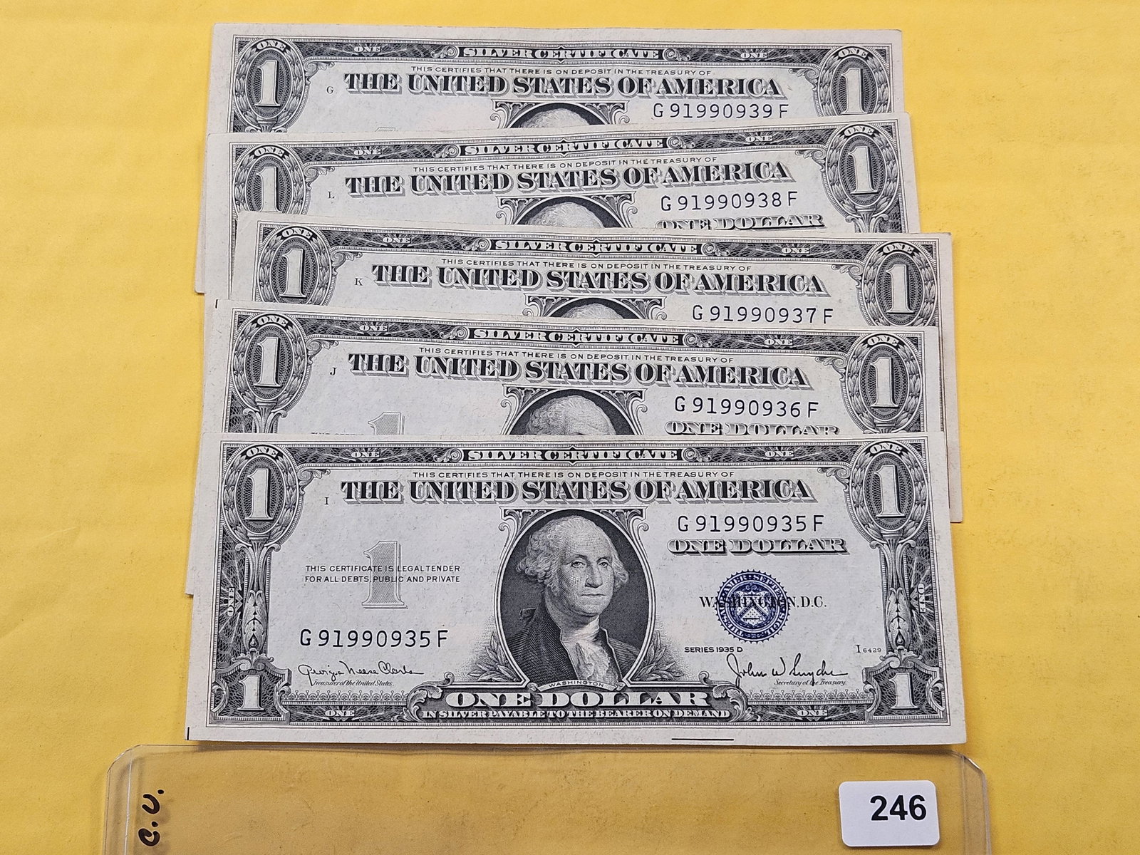 Five Consecutive Crisp Uncirculated Series 1935-D One Dollar Silver Certificates (1 of 4)