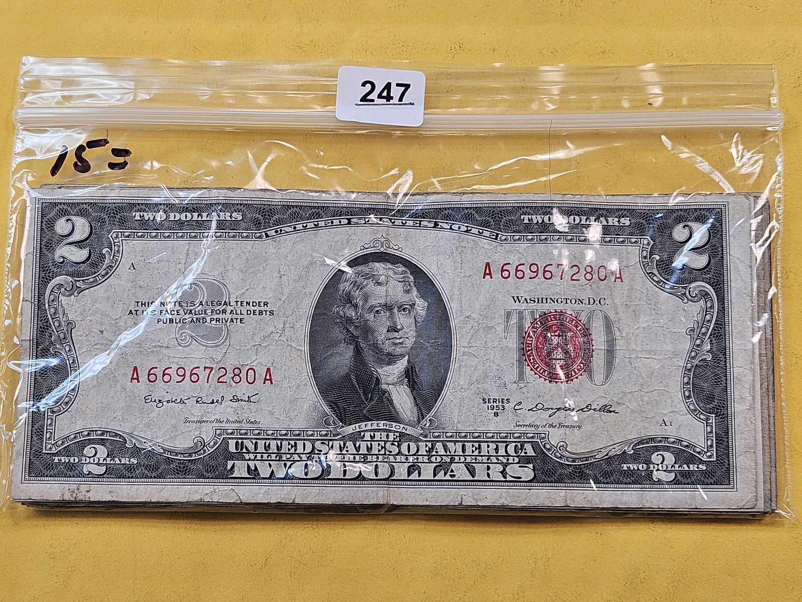 Fifteen Circulated Two Dollar Federal Reserve Notes (1 of 3)