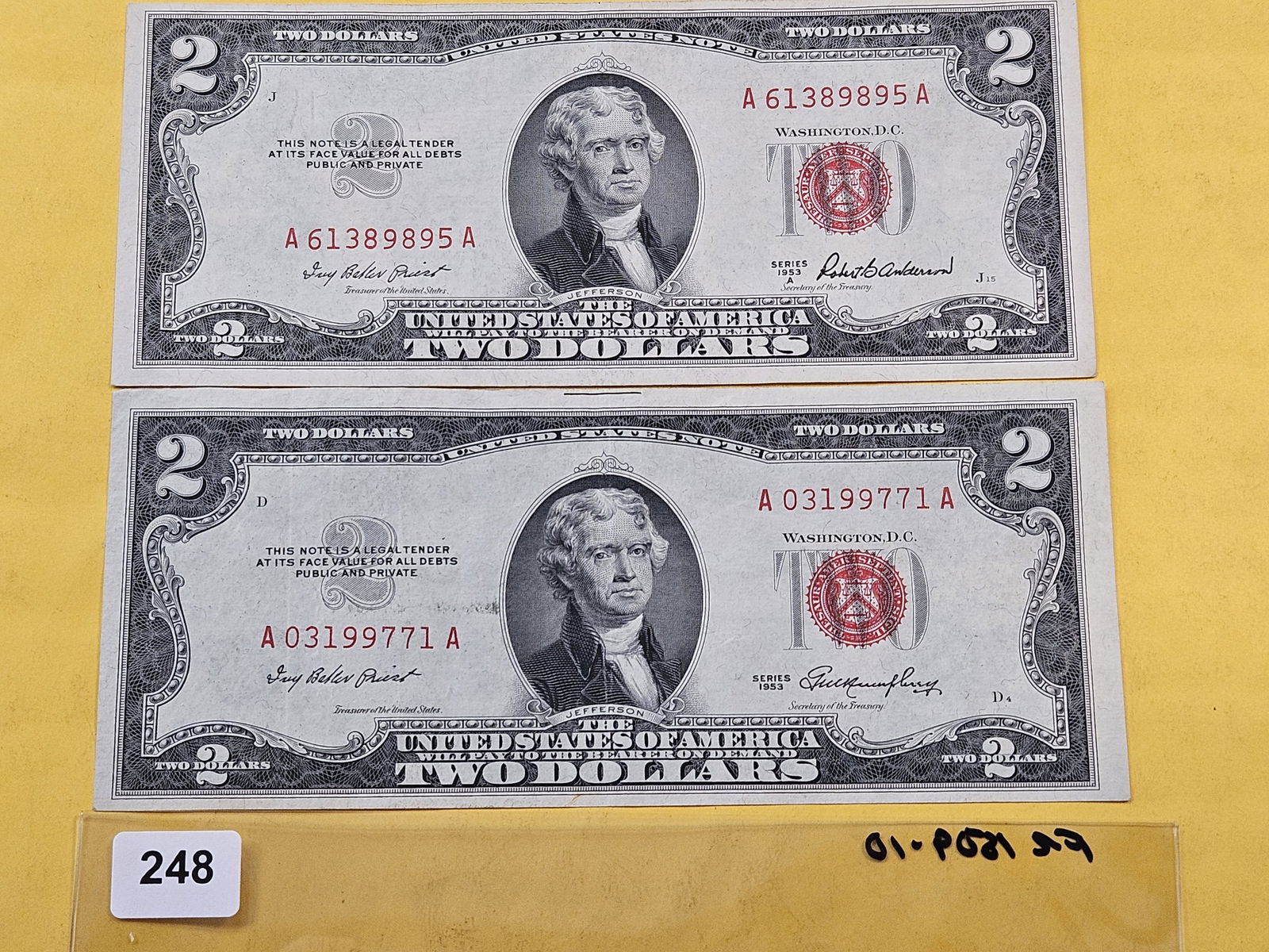 Two Series 1953-A $2 Dollar Federal Reserve Notes in Extra Fine (1 of 2)