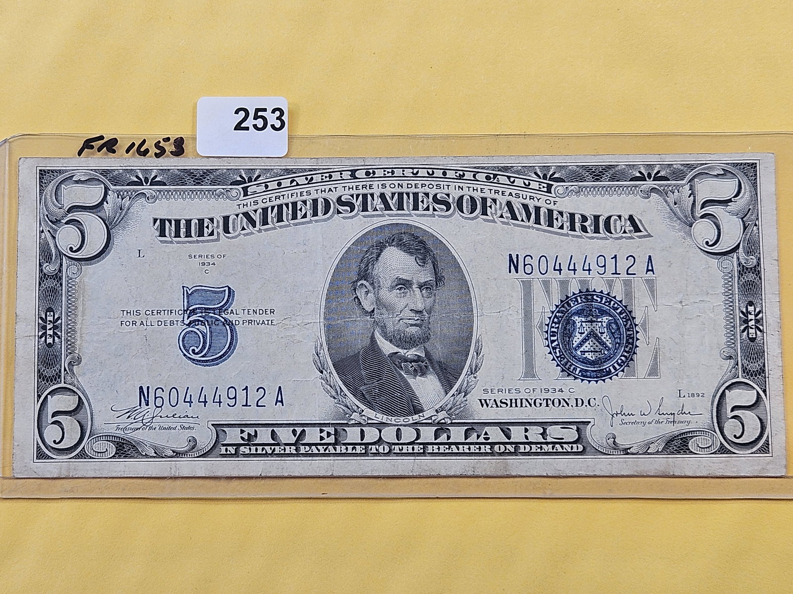 Series 1934-C Five Dollar Silver Certificate in Very Fine (1 of 2)