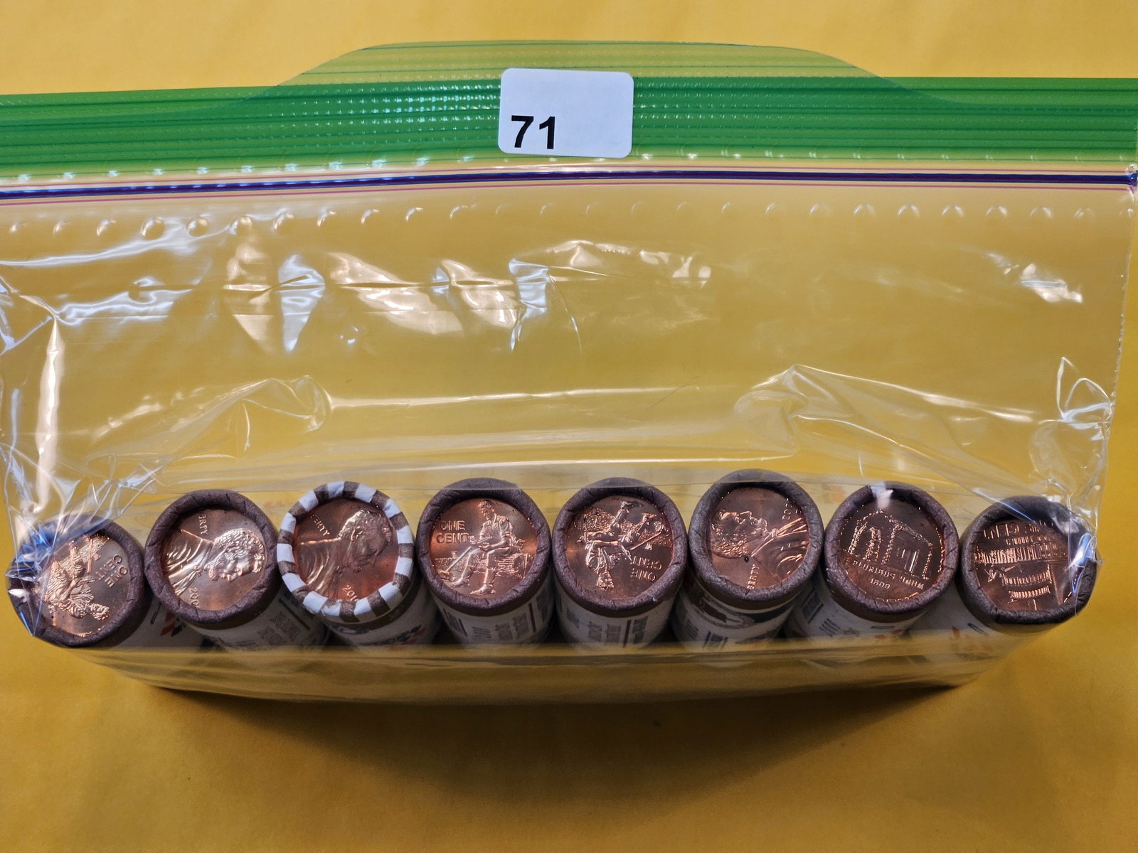 Eight Bank-Wrapped Rolls of Brilliant Uncirculated Lincoln Cents (1 of 4)