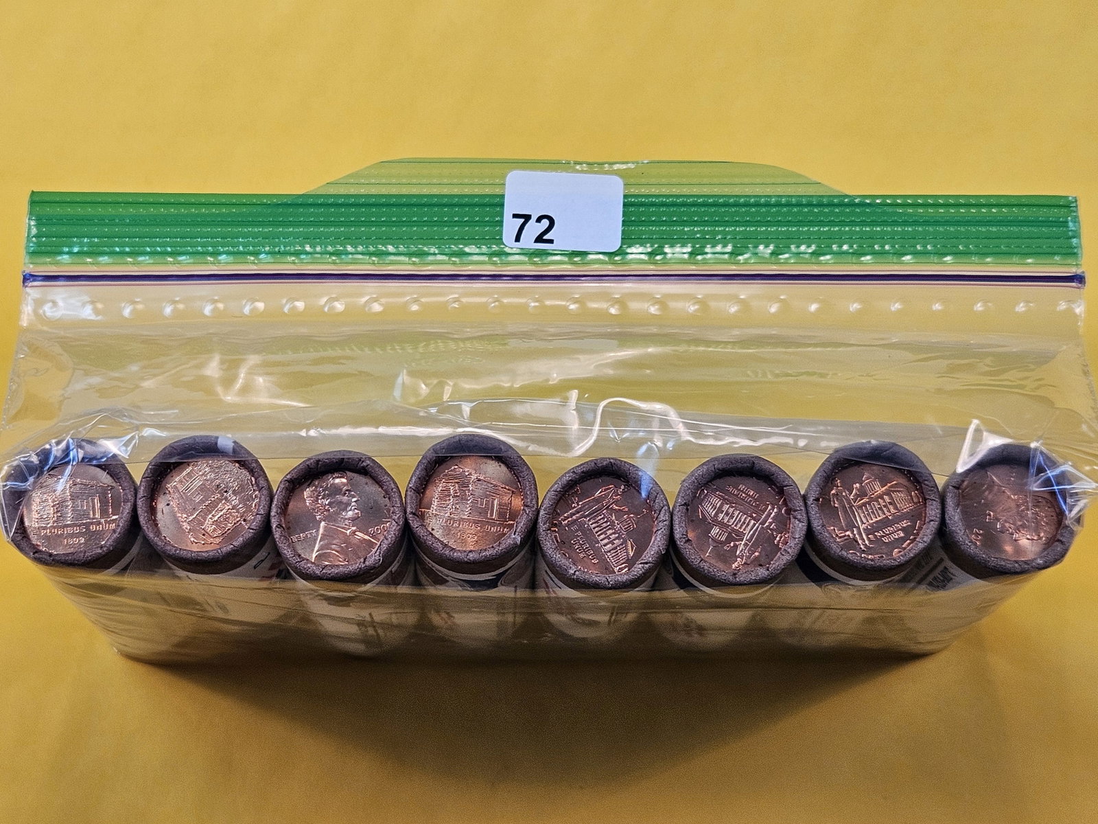 Eight Bank-Wrapped Rolls of Brilliant Uncirculated Lincoln Cents: 2009. P's and D's