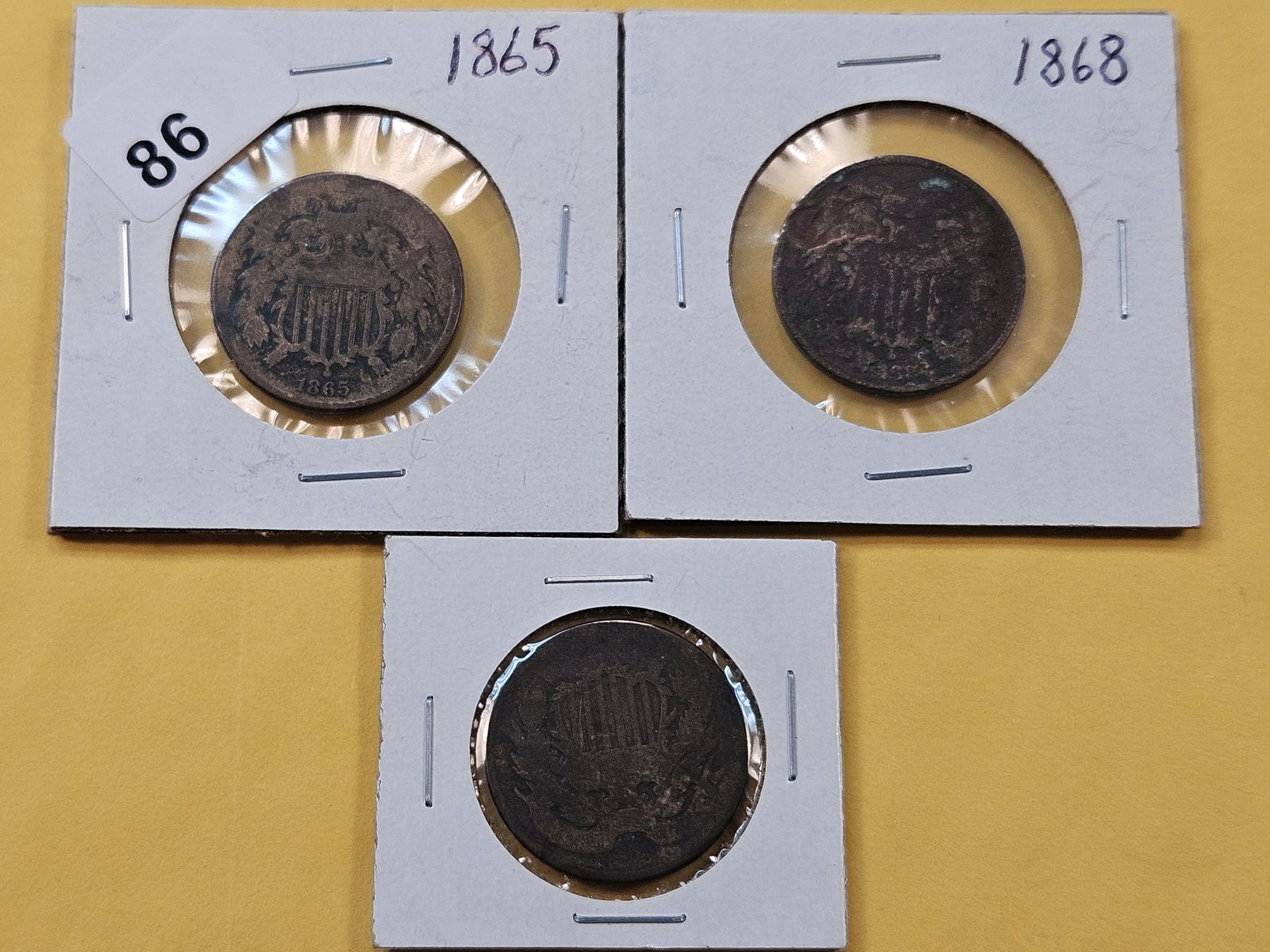 Three Circulated Two-cent Pieces (1 of 5)