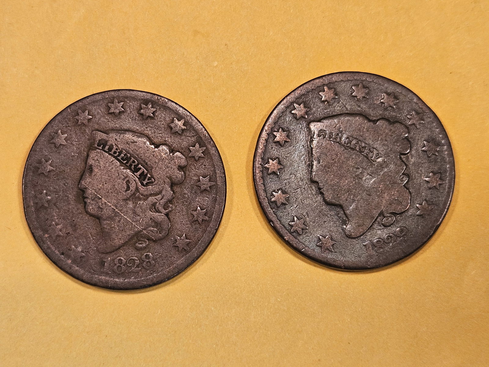 1828 and 1829 Coronet Head Large Cents (1 of 3)
