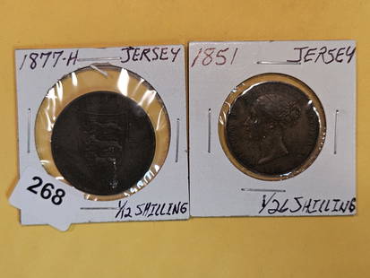 Two little better copper 1/12 and 1/26 SHillings from Jersey: 1877 and 1851