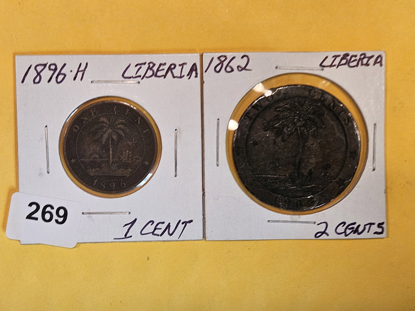 1896 and 1862 Copper coins from Liberia: One and Two cents