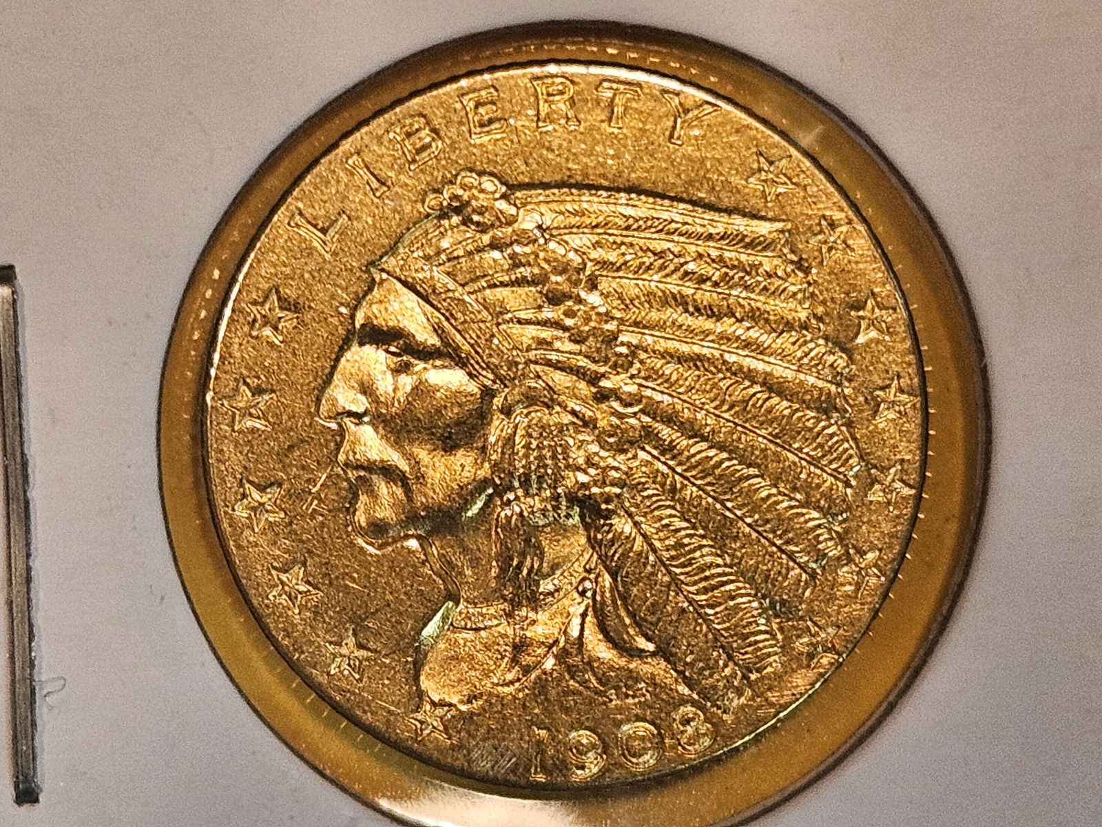 GOLD! Brilliant AU-BU 1908 Gold Indian $2.5 Dollars (1 of 4)