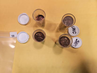 Four mixed, smaller, rolls of wheat cents: The smaller 2 rolls are circulated, the other 2 rolls say uncirculated. We didn't search or check. All came with the other toned coins, so I'd imagine there are a lot of mixed, funly-toned wheaties in