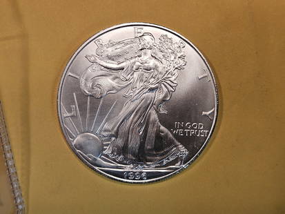 GEM Brilliant Uncirculated 1996 American Silver Eagle: Tenth year anniversary