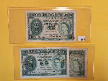 Three $1 Government of Hong Kong Notes: All in VG to Fine