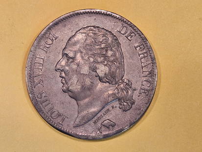1818-B France silver 5 francs in Extra Fine: Km 711