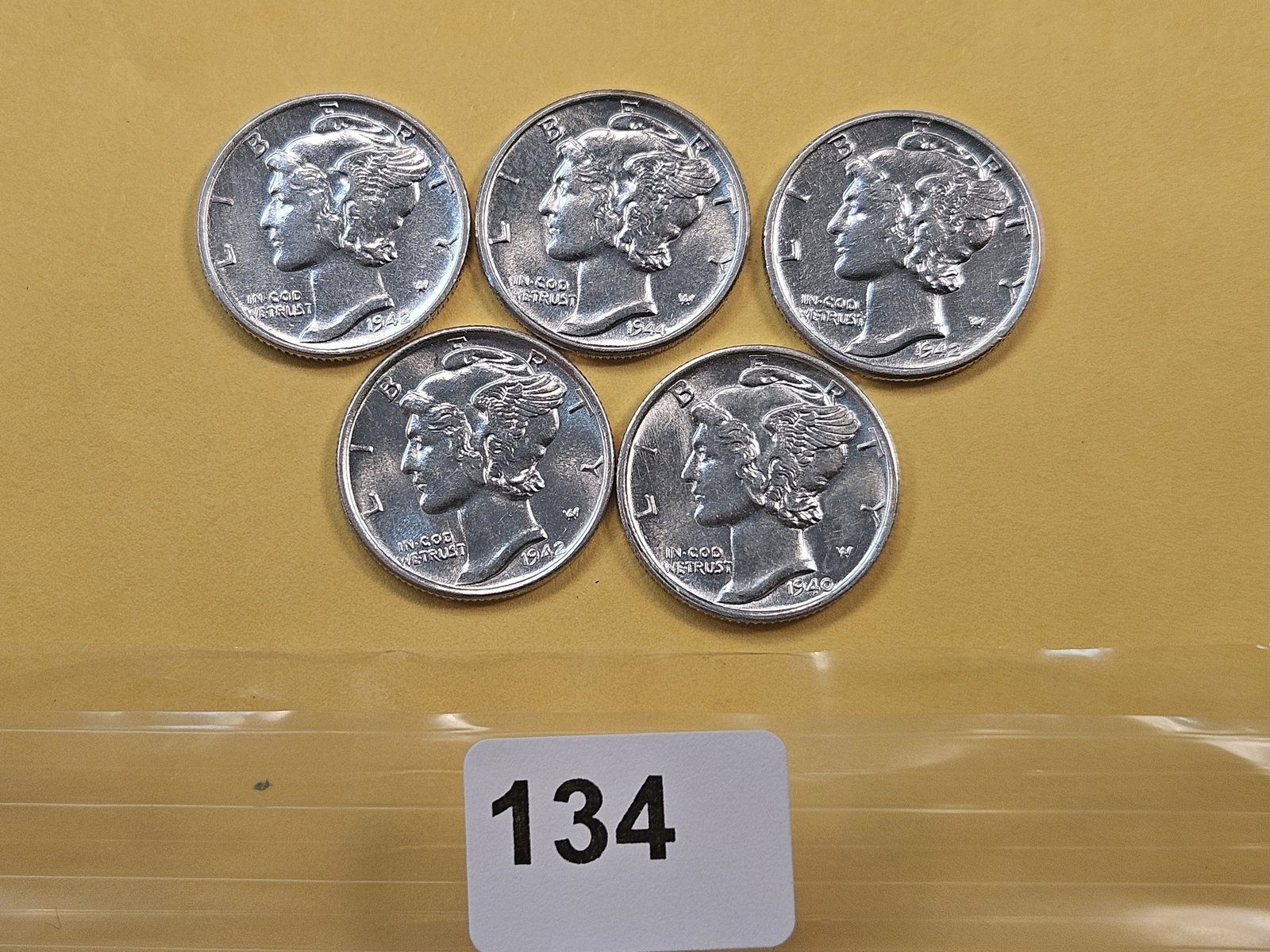 Five Brilliant Uncirculated Mercury Silver Dimes (1 of 4)