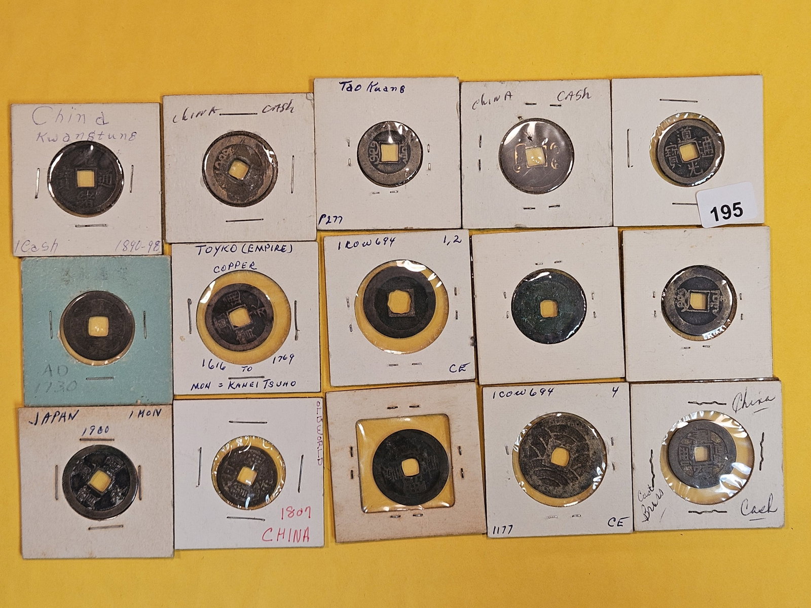 Fifteen mixed coins from China, Japan, and maybe Korea?: All with the square hole in the middle