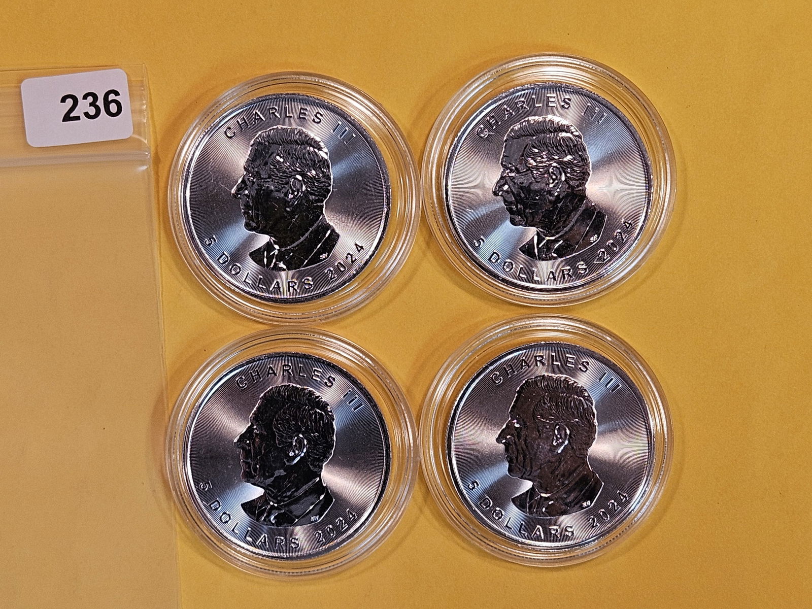 Four GEM Brilliant Uncirculated Canada silver $5 Maple Leafs (1 of 2)
