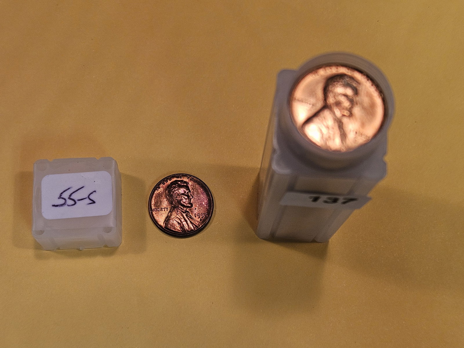 GEM Brilliant Uncirculated roll of 1955-S Wheat cents (1 of 2)