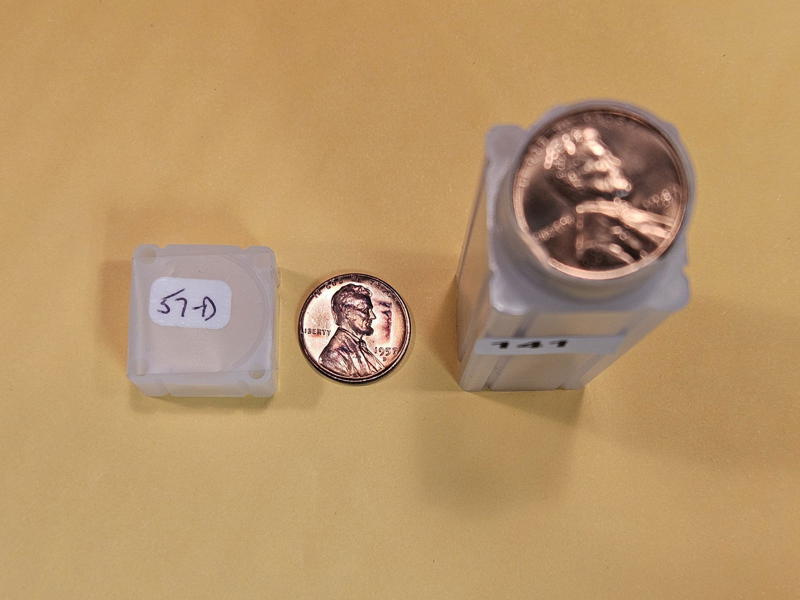 GEM Brilliant Uncirculated roll of 1957-D Wheat cents (1 of 2)