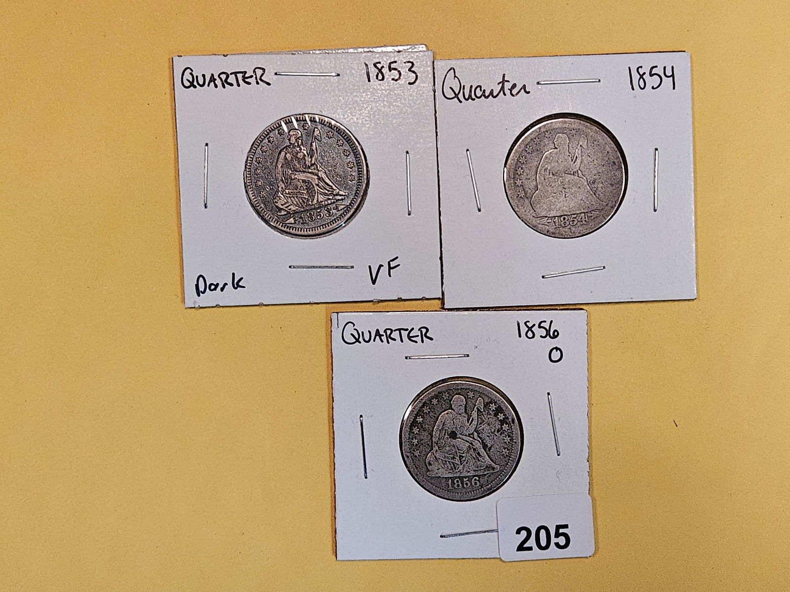 Three mixed Seated Liberty Silver Quarters (1 of 4)