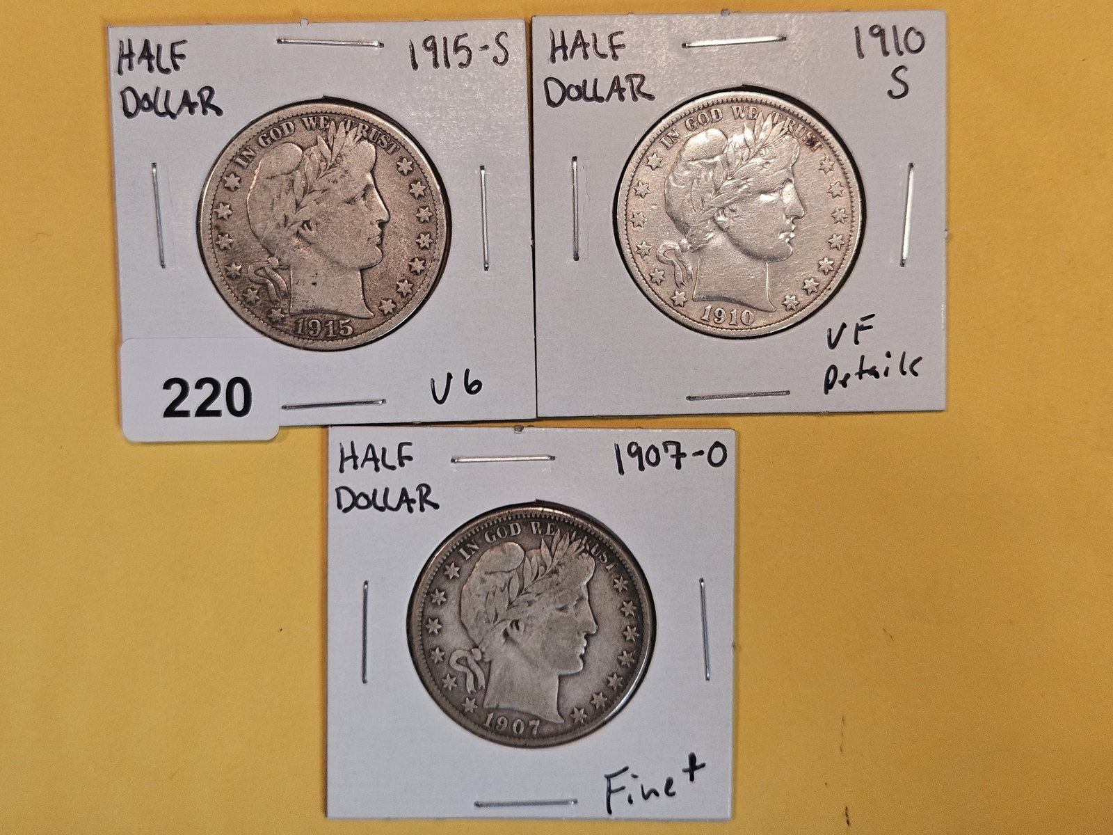 Three mixed Barber silver Half-Dollars in VG through VF-details (1 of 4)
