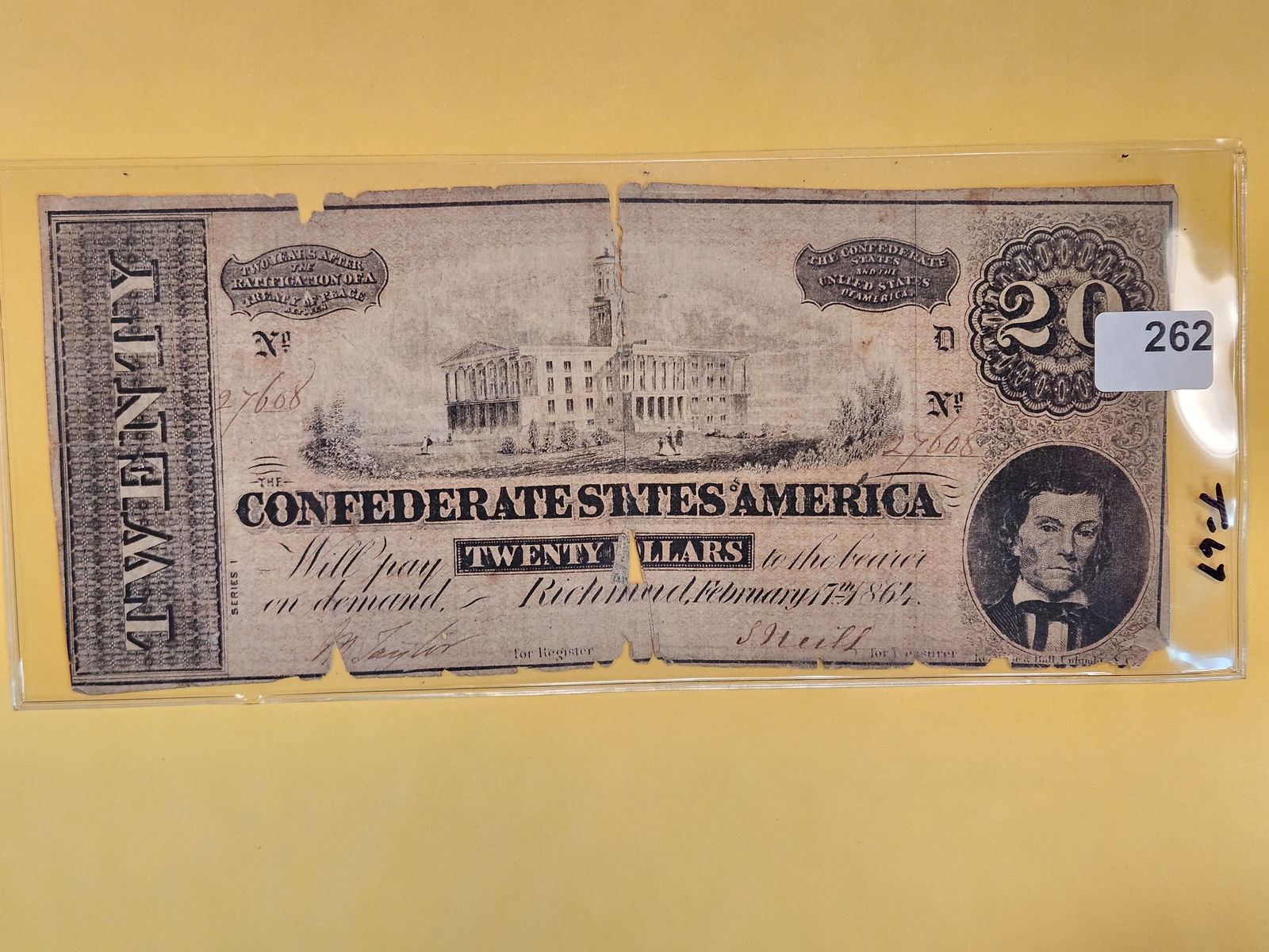 1864 Confederate States Twenty Dollar Note (1 of 2)