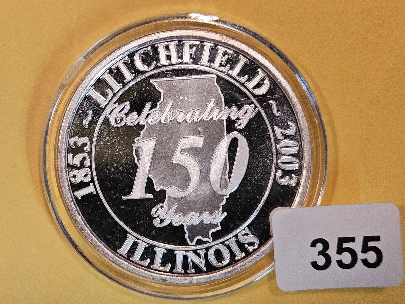 One Troy ounce .999 fine silver proof art round: Litchfield, Illinois
