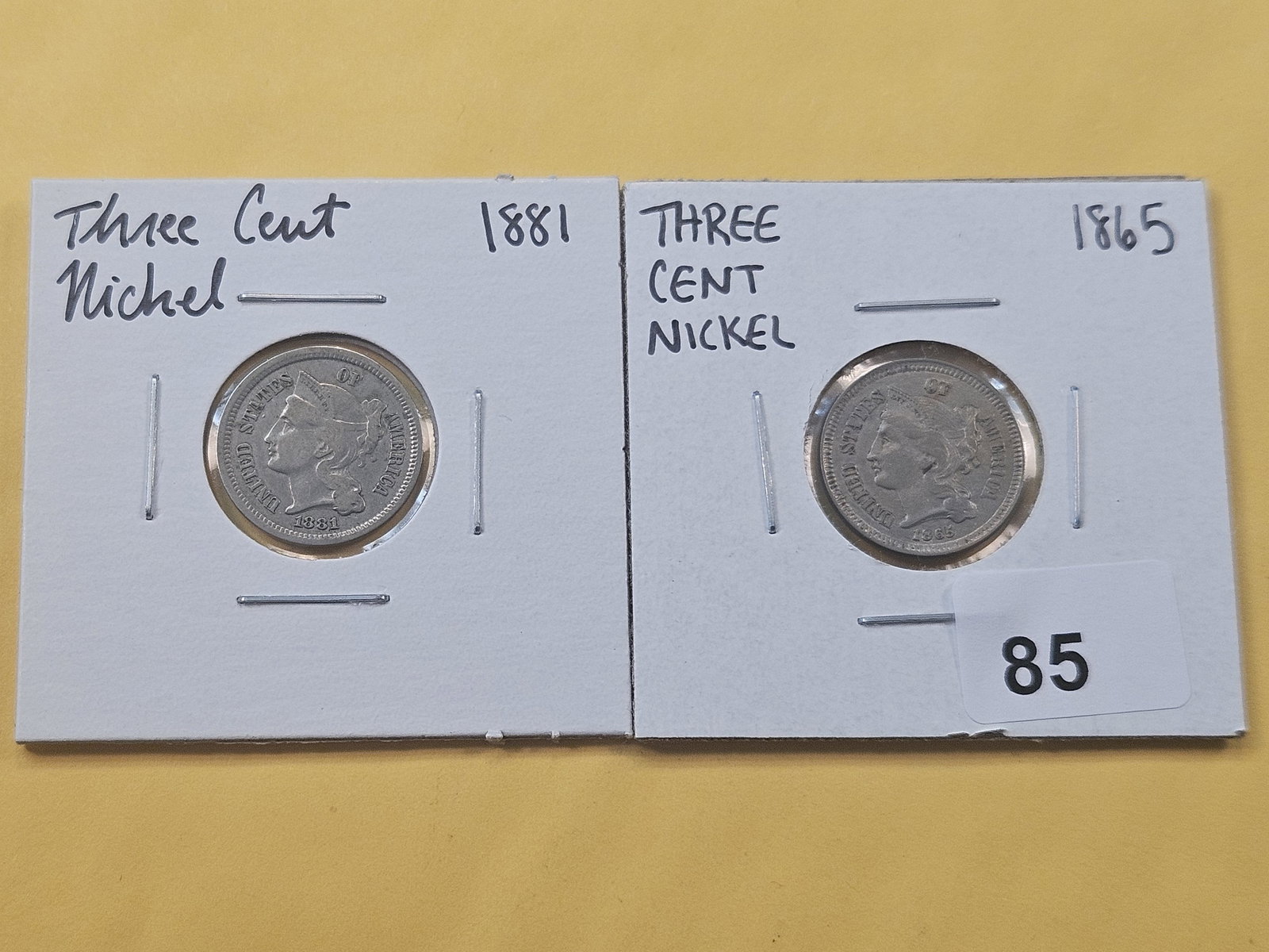 Two Circulated Three Cent Nickels (1 of 6)