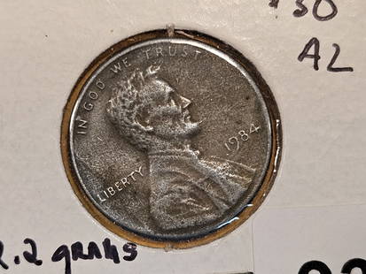MINT ERROR! 1984 Lincoln Memorial Cent: Unplated. Weighs 2.2 grams