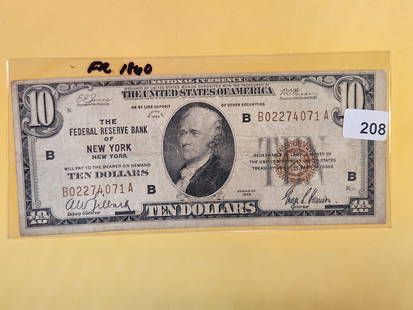 1929 Ten Dollar National Currency in Fine: New York. FR 1860