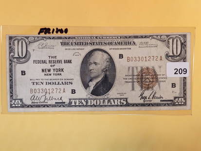 1929 Ten Dollar National Currency in Very Fine: New York. FR 1860