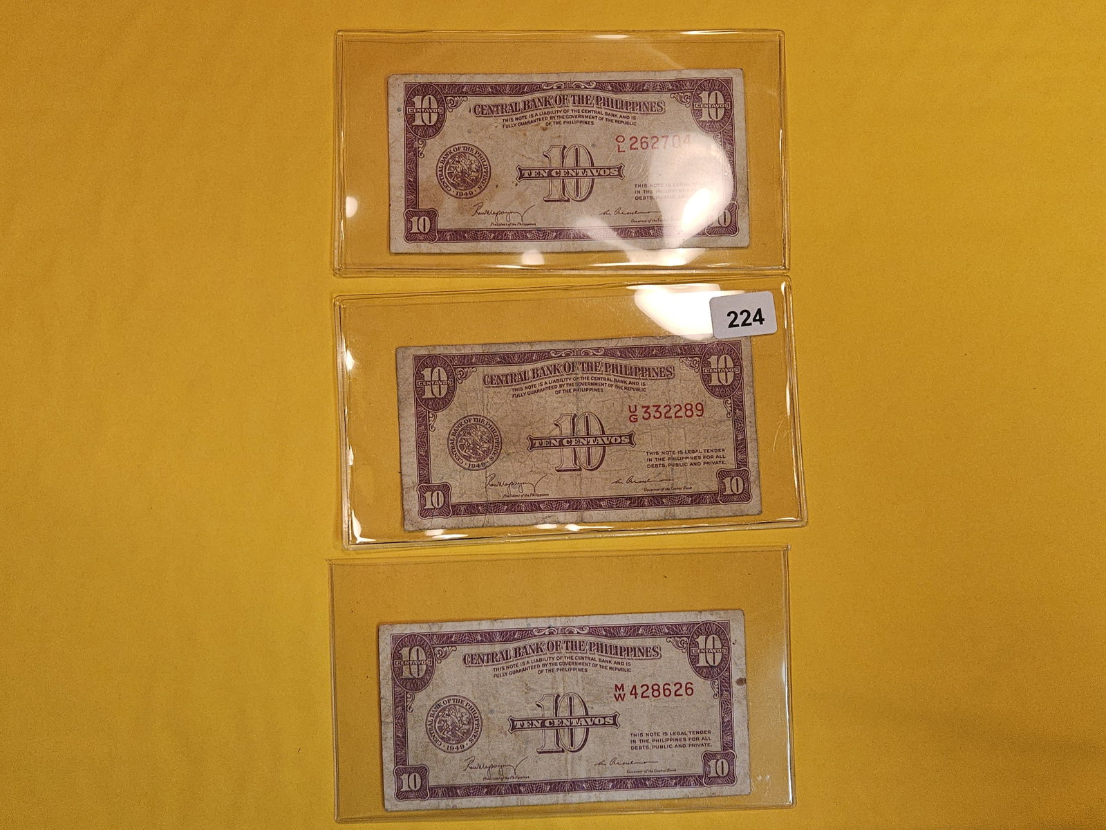 Three Central Bank of the Philipines 10 centavos: Well circulated
