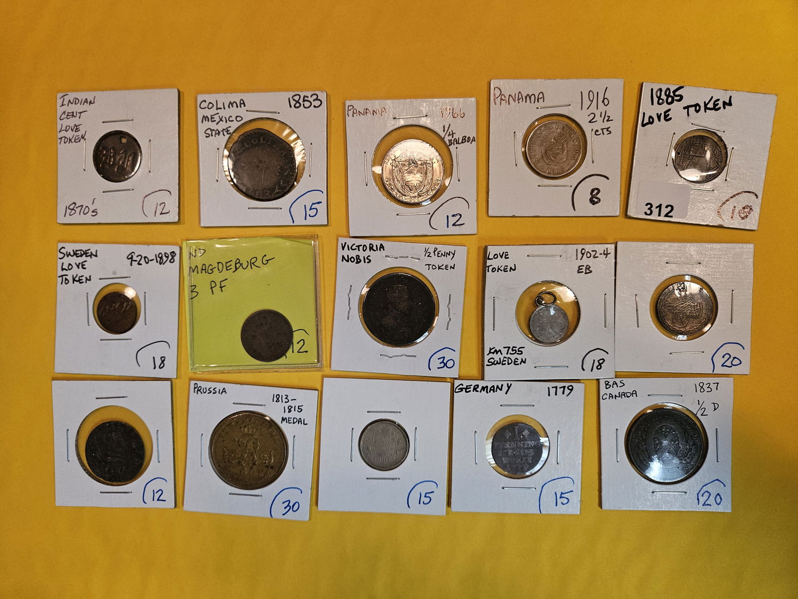 Fifteen mixed pieces of Exonumia and a couple World coins (1 of 11)