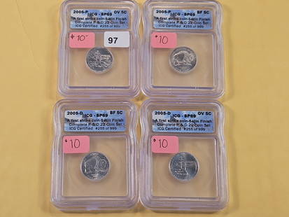 Four ICG 2005 Jefferson Nickels in Specimen 69: Two Philadelphia and two Denver