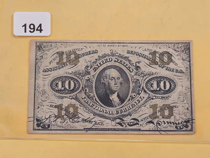 Series 1863 United States Ten Cent Fractional Currency Note: Looks XF-AU