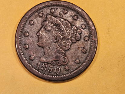 1850 Braided Hair Large Cent: In Very Fine - 30