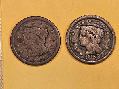 1850 and 1853 Braided Hair Large Cents: In Good to Very Good