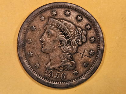1856 Braided Hair Large Cent in Extra Fine - details: Scratch
