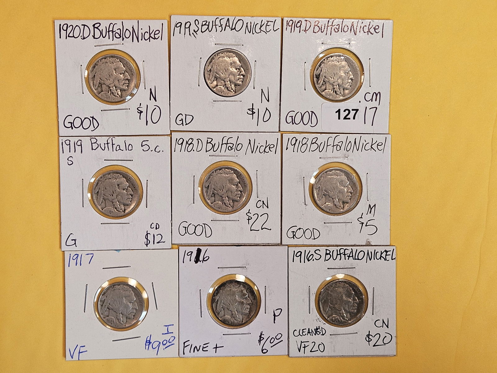 Nine Mixed, earlier-date, Buffalo Nickels (1 of 8)