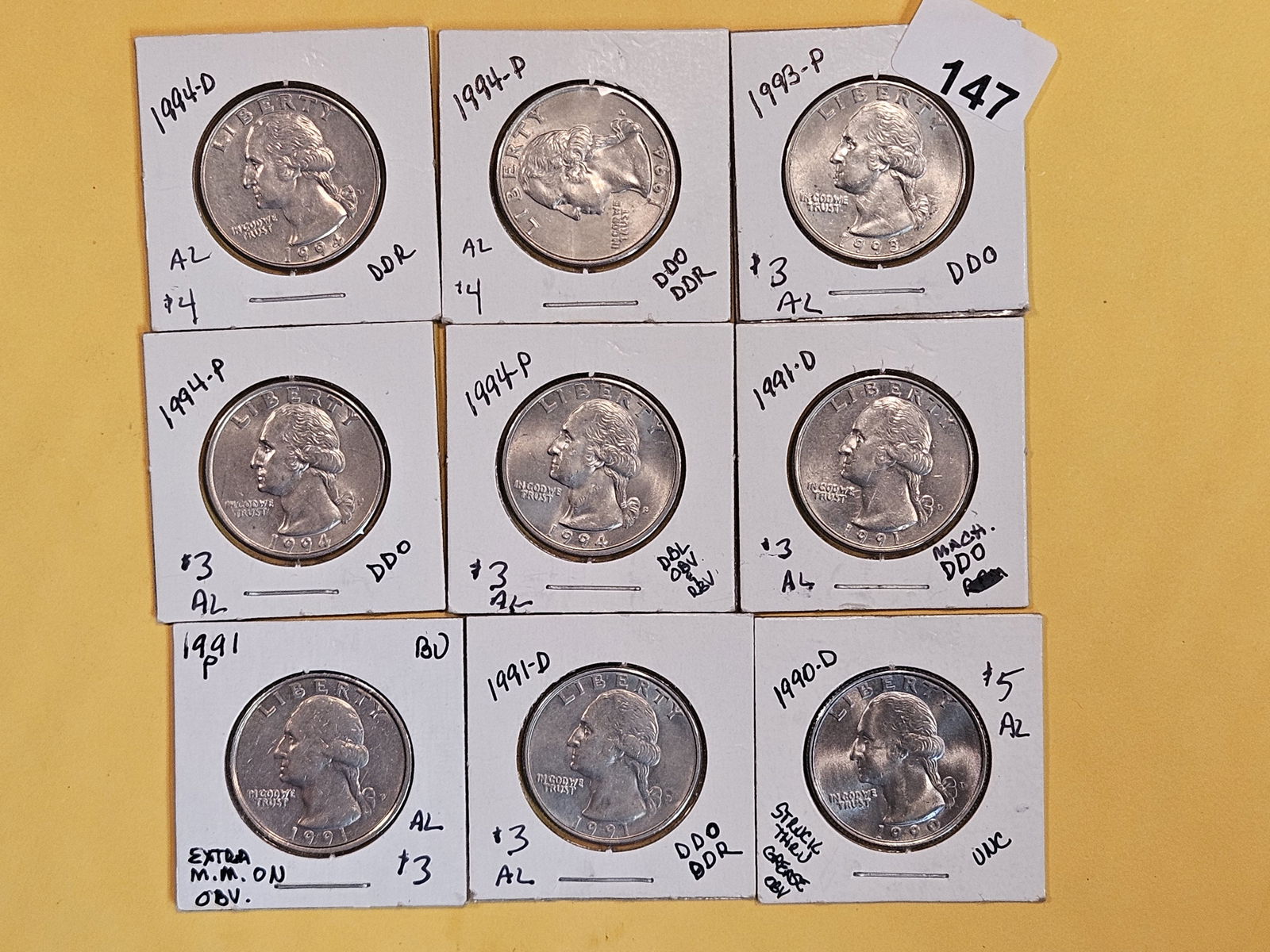 MINT ERRORS! Nine mixed Washington Quarters (1 of 6)