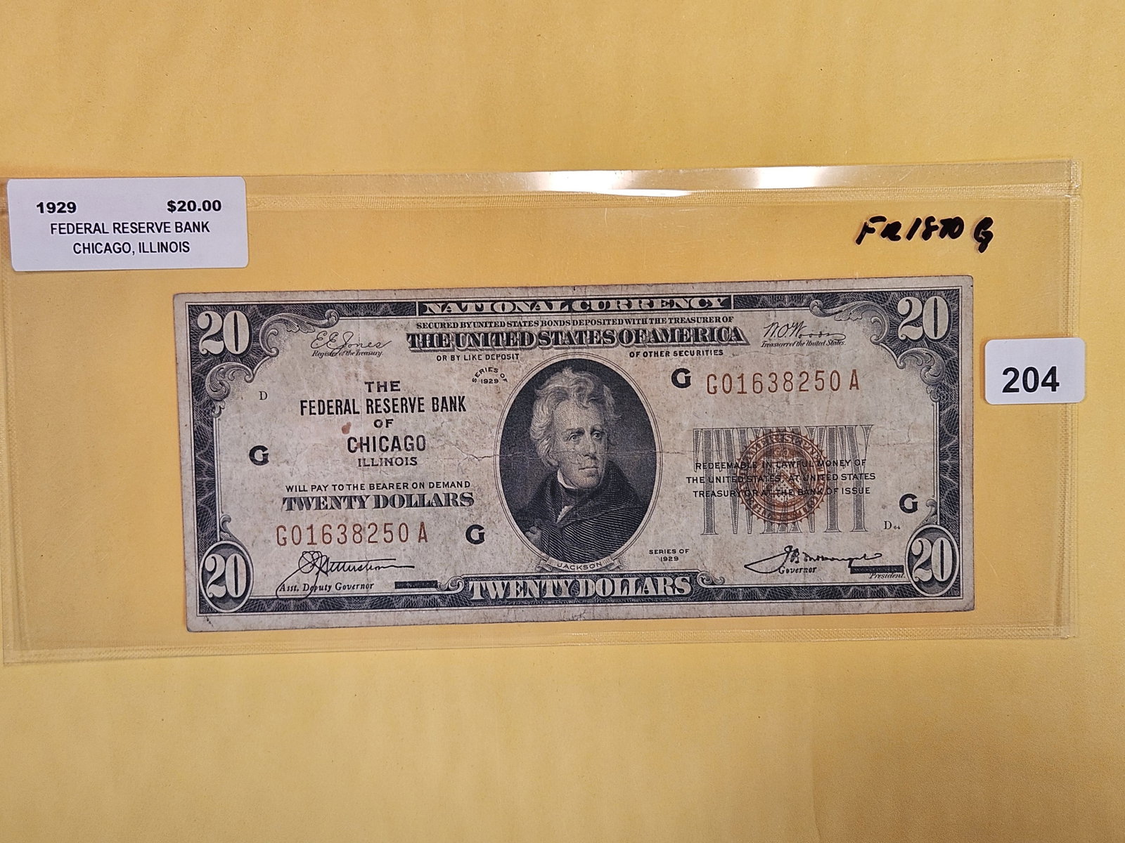Series of 1929 Twenty Dollar National Currency: FR 1870-G. Chicago