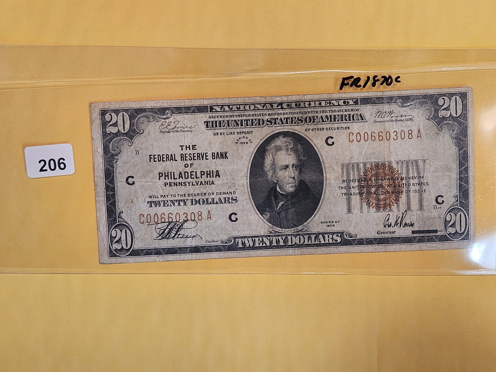 Series of 1929 Twenty Dollar National Currency: FR 1870-C. Philadelphia