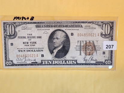 Series of 1929 Ten Dollar National Currency: FR 1860-B. New York