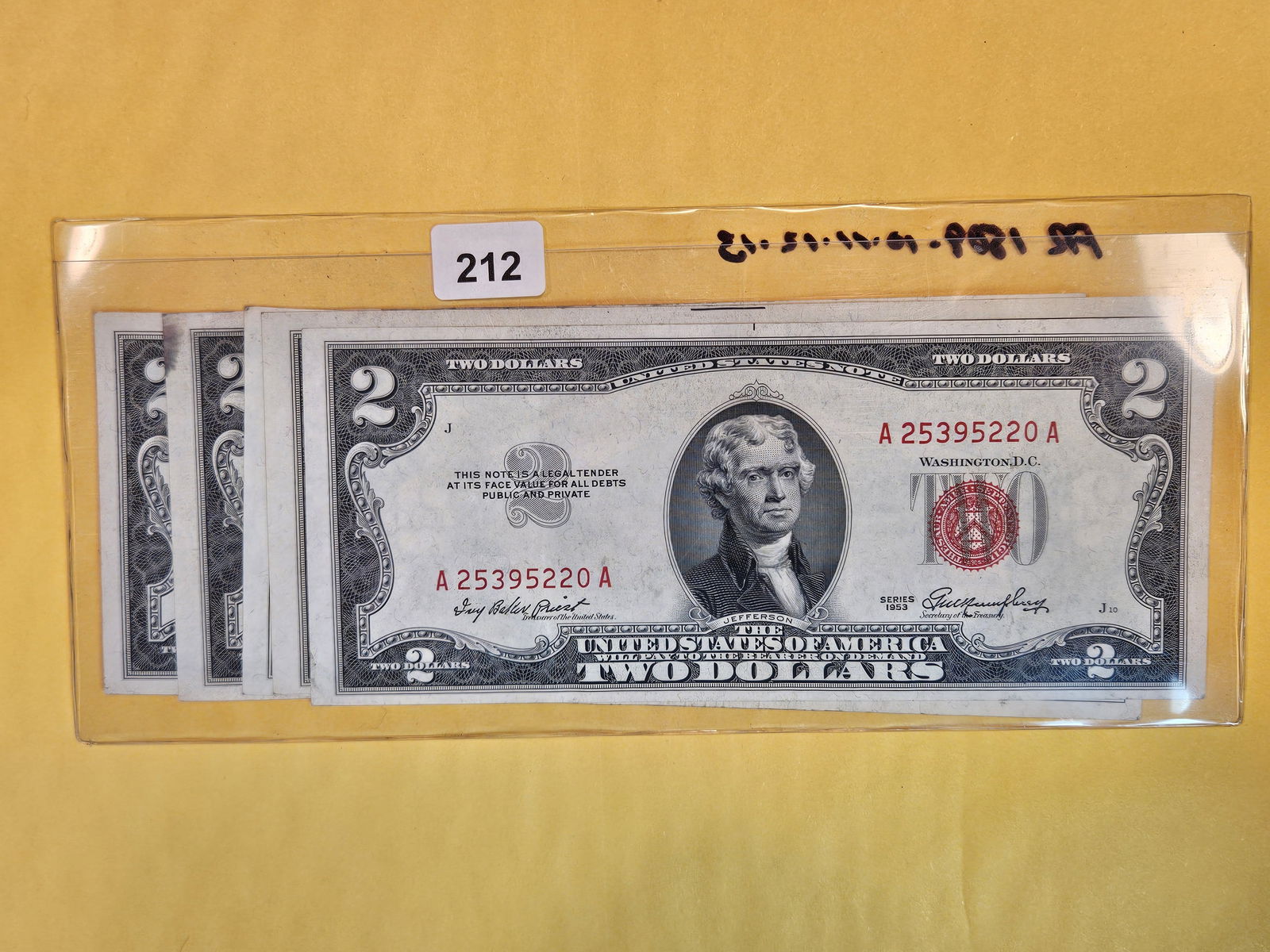 Five 1953 Two Dollar Red Seal US Notes (1 of 2)