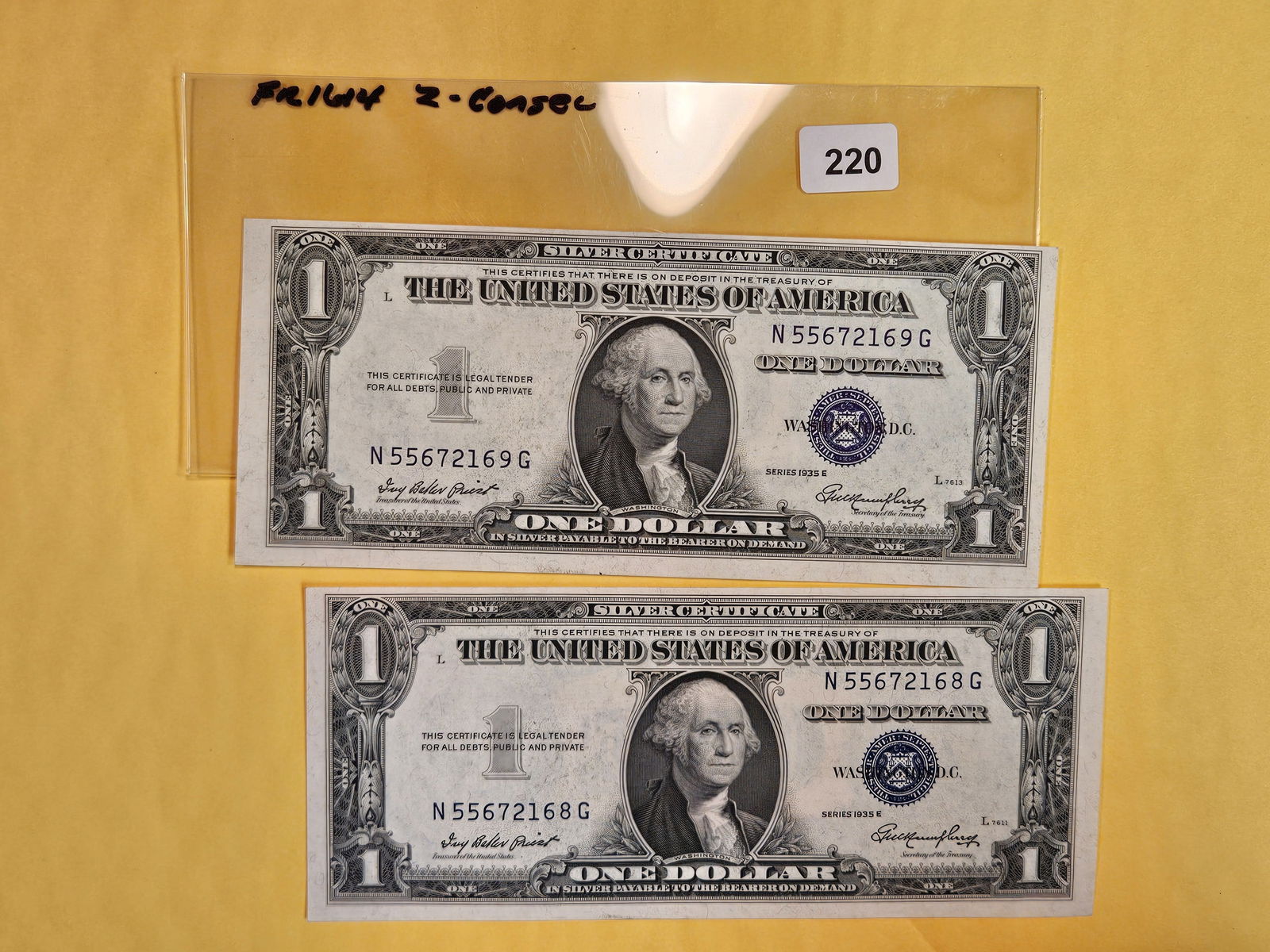 Two Crisp Uncirculated, Consecutive, One Dollar Silver Certificates (1 of 2)