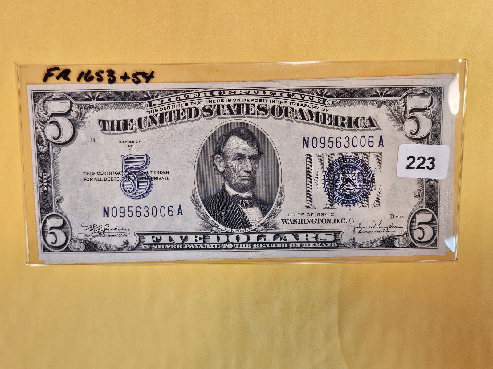 Two Crisp About Uncirculated 1934 Five Dollar Silver Certificates (1 of 2)