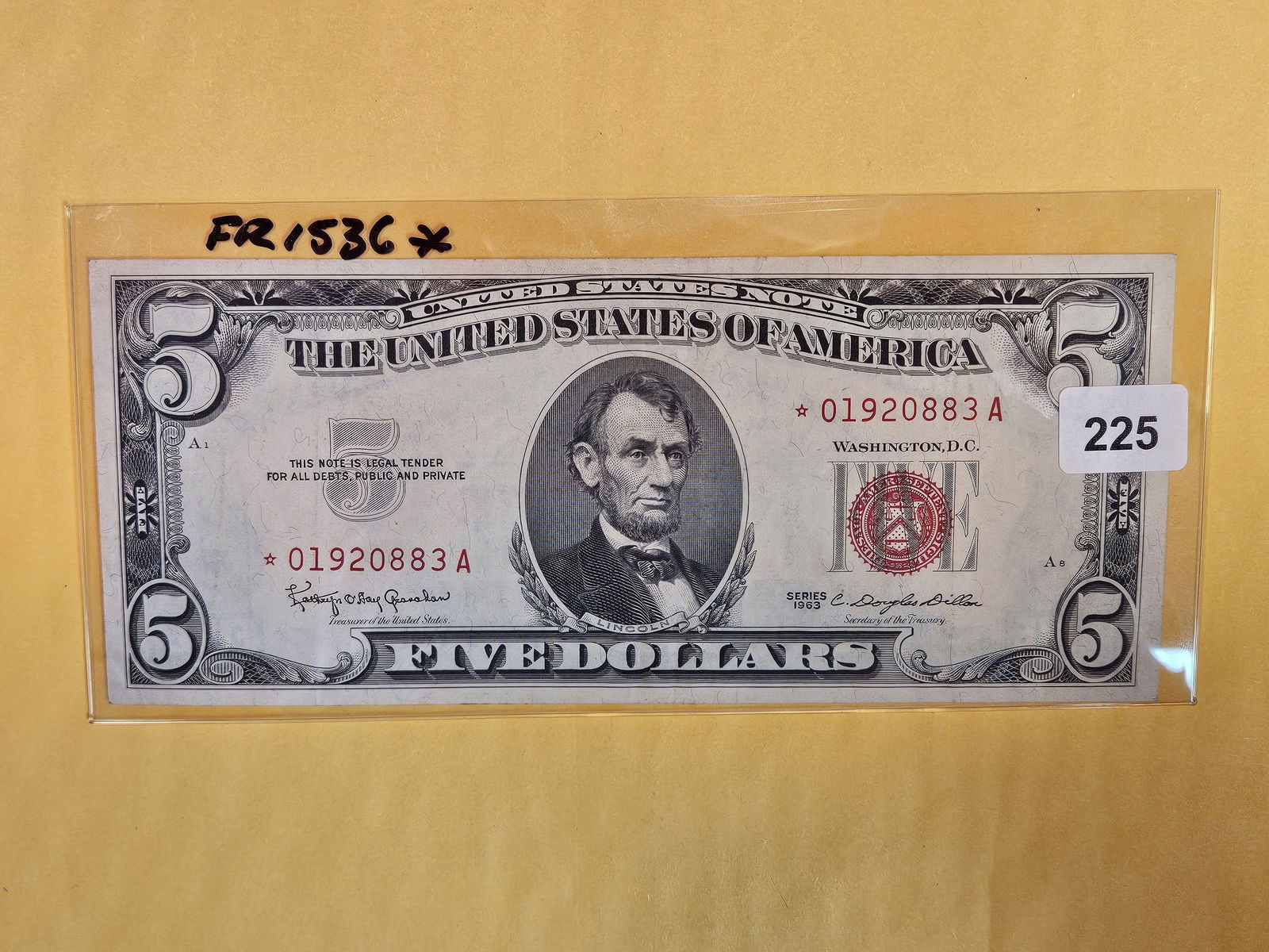 Crisp About Uncirculated 1963 Five Dollar Red Seal US NOTE STAR (1 of 2)