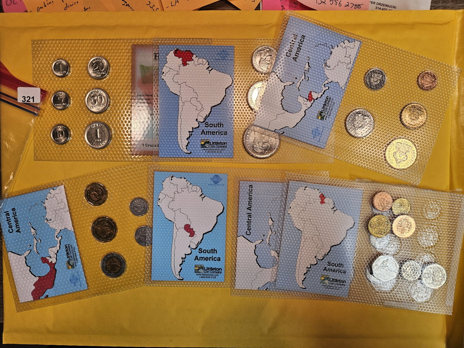 Seven Central and South American BU Coin Sets: In blister packs