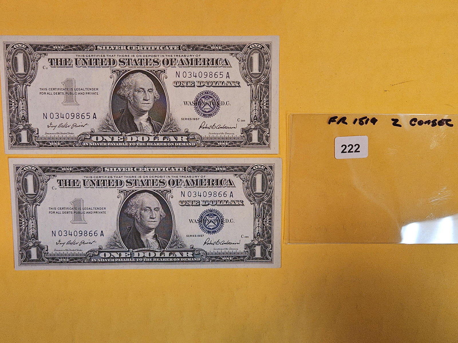 Two Crisp Uncirculated CONSECUTIVE One dollar silver certificates (1 of 2)