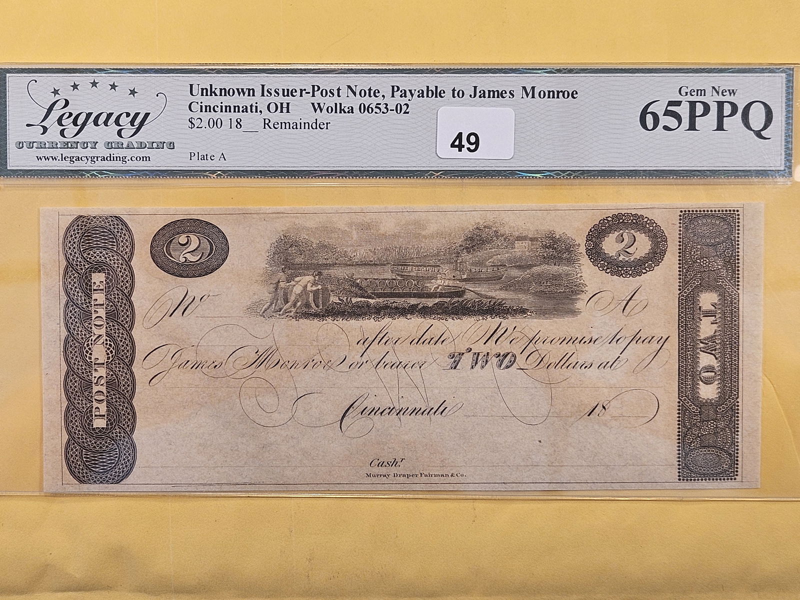 Legacy Grading 18__ Unknown Issuer Two Dollar Post Note  in Gem New 65 PPQ (1 of 3)