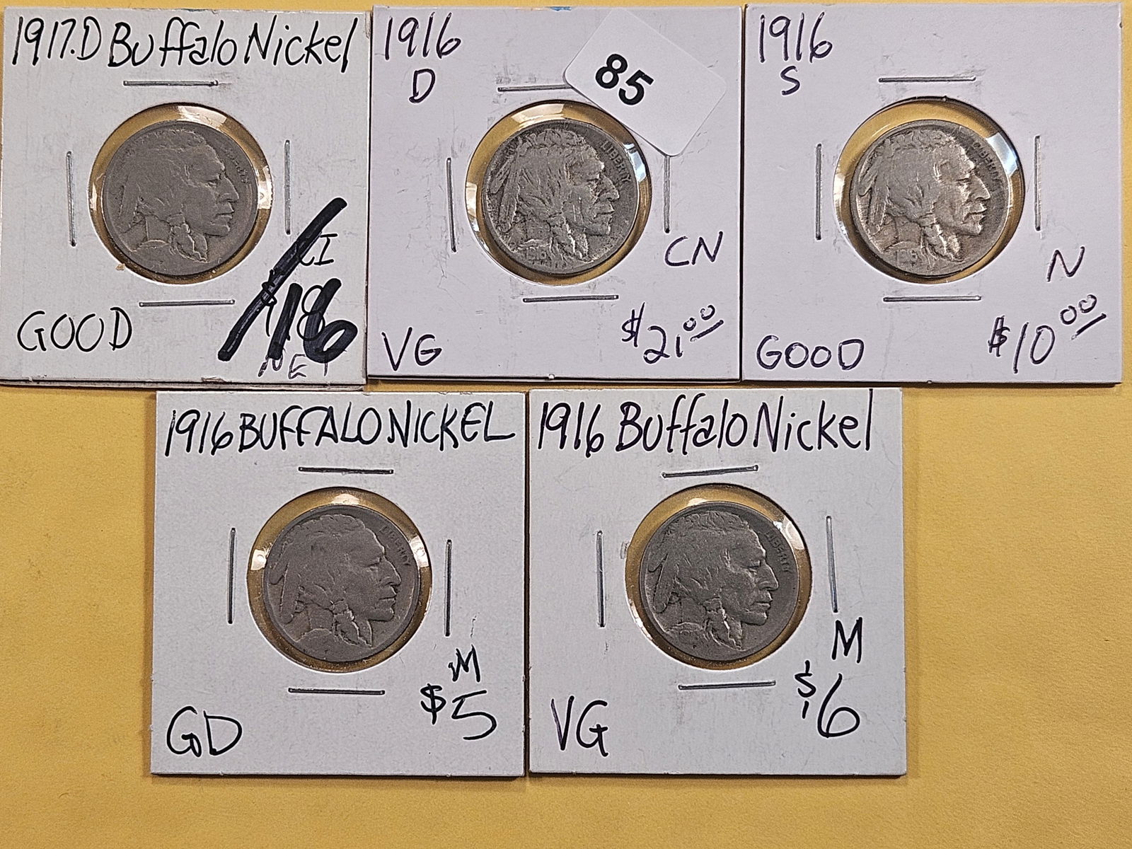 Five Circulated Buffalo Nickels (1 of 7)