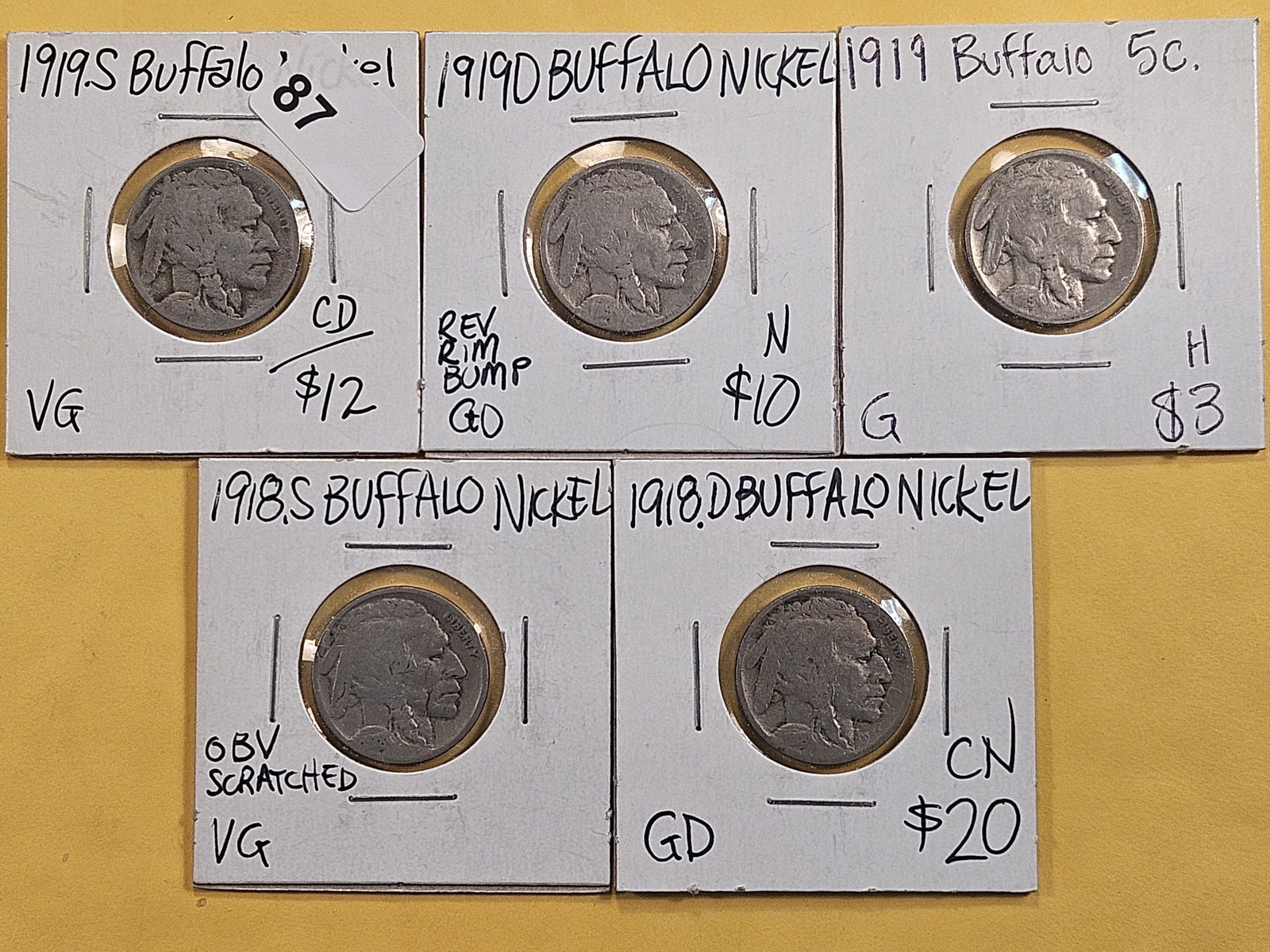 Five Circulated Buffalo Nickels (1 of 7)