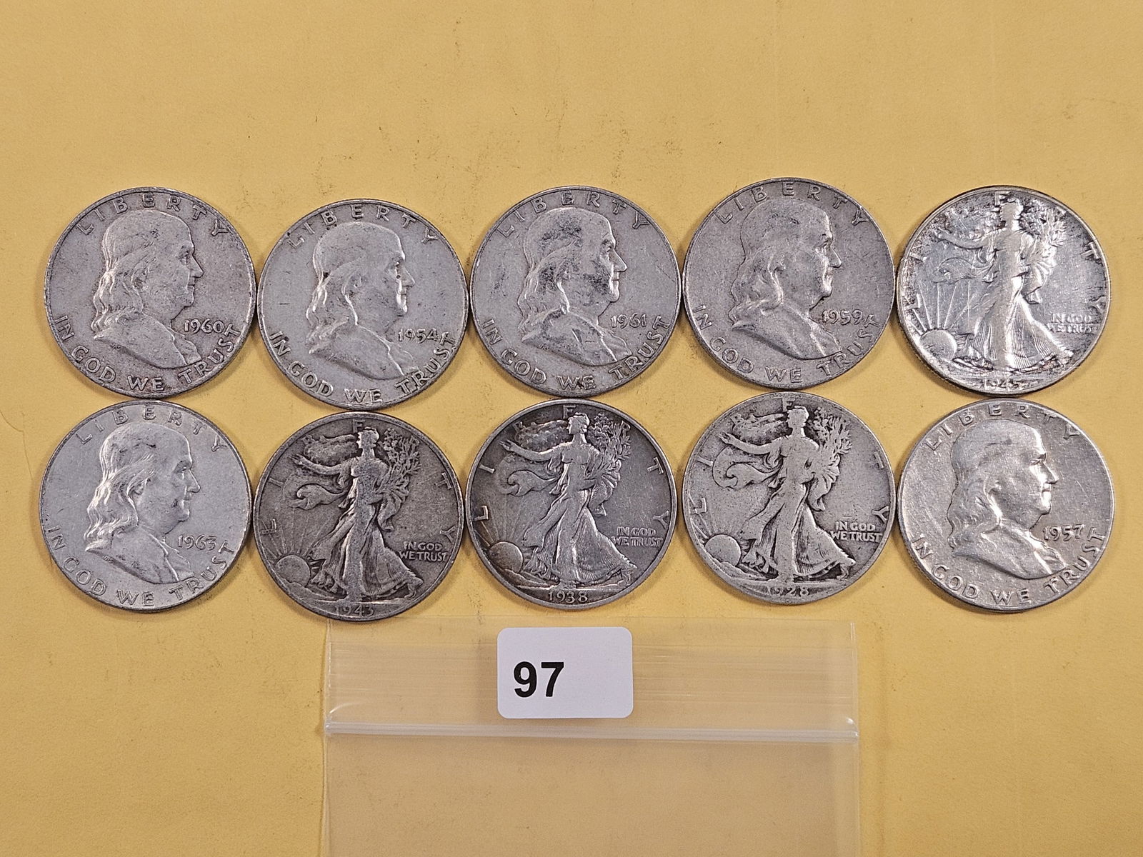 Ten Mixed US Silver Half Dollars (1 of 5)